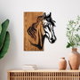 Wallity Horse 1 - Escultura de pared de madera y metal en nogal y negro